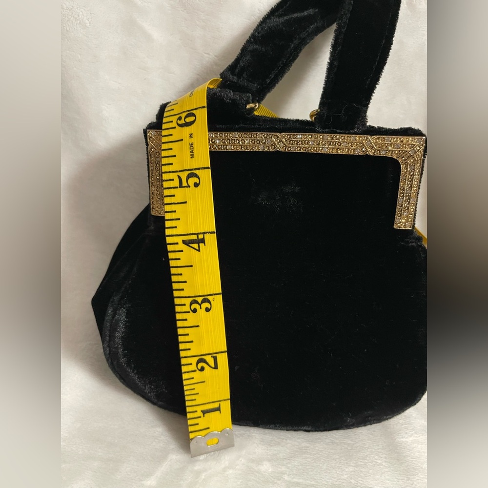 Vintage velvet black purse gold with rhinestones - Picture 6 of 9
